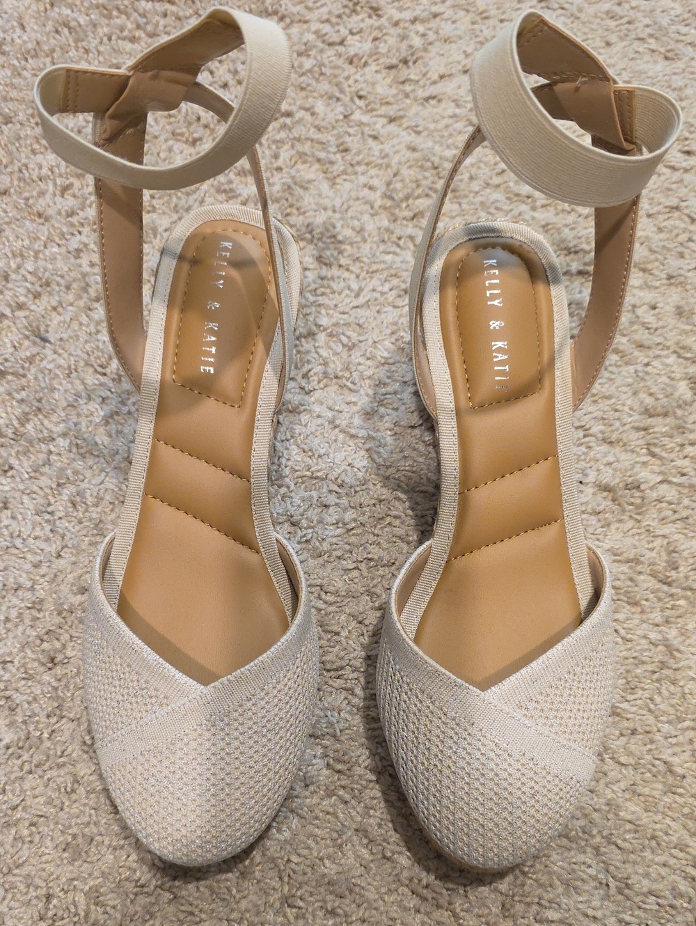 Kelly & Katie Cream Woven Ankle-Strap Heels